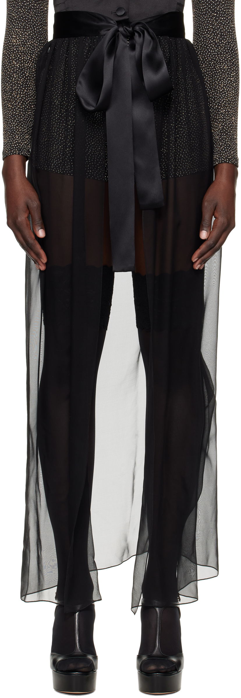 Suknja Dolce & Gabbana Dolce&Gabbana Maxi Silk Chiffon Skirt Crna | F4C0AT FU1AT