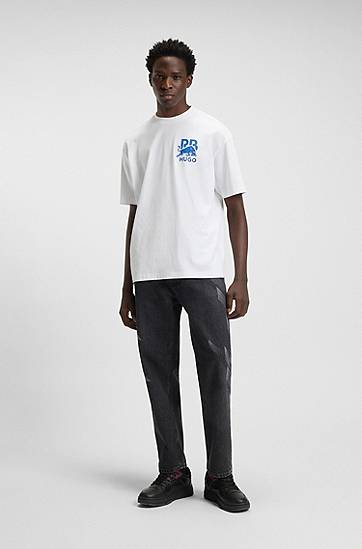 Majica kratkih rukava BOSS RB cotton T-shirt with bull-graphic logo Bijela | 50549307, 1
