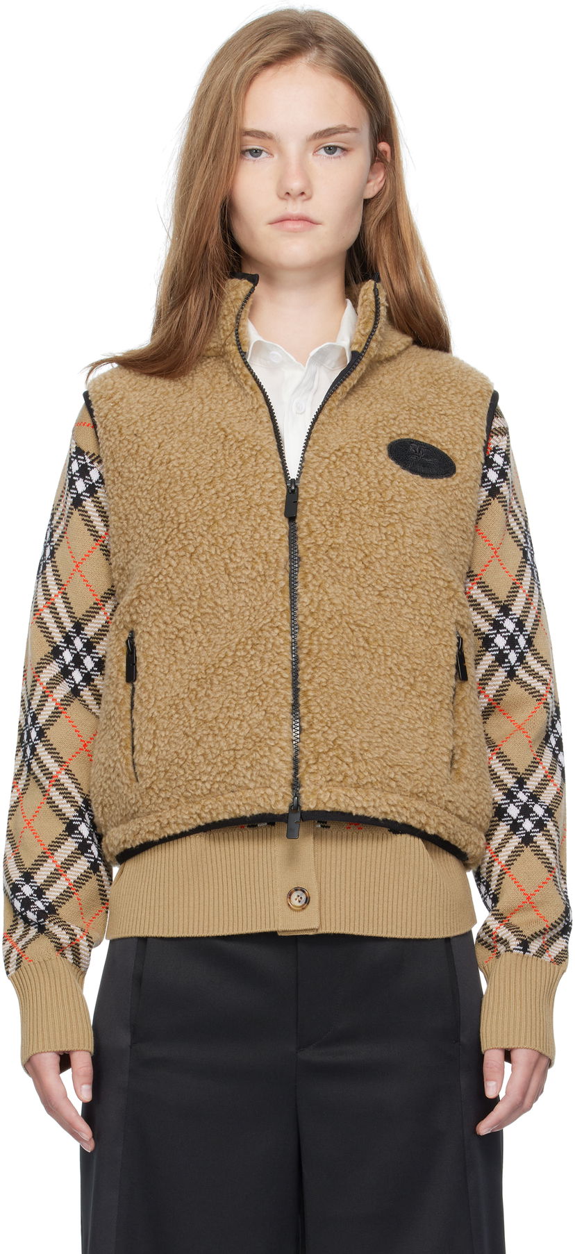 Prsluk Burberry Burberry Cropped Fleece Vest Bež | 8110159