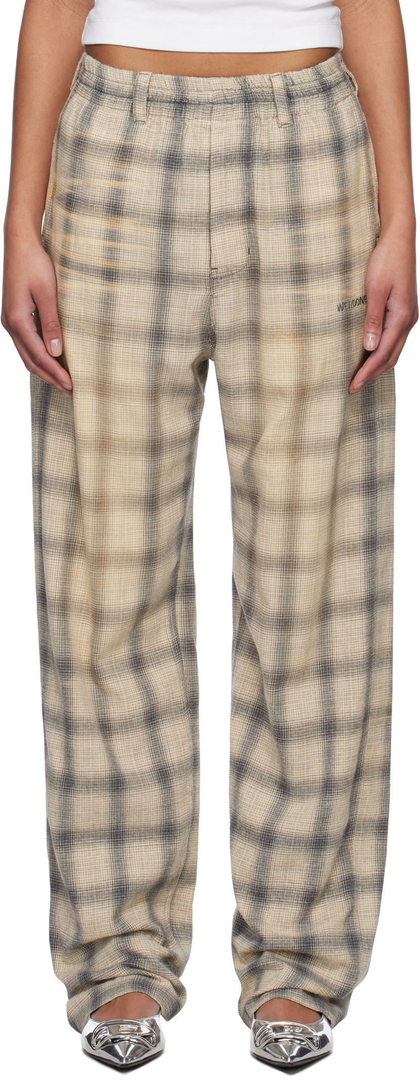 Trenirka We11done We11done Washed Checkered Trousers Bež | WD-PT0-25-265-U-GY