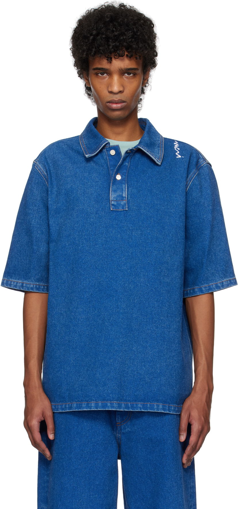 Polo majica Marni Marni Oversize Denim Polo Plava | POJU0001S0 USCU83