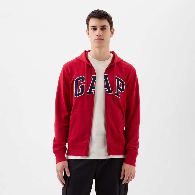 Dukserice GAP French Terry Fullzip Logo Hoodie Lasalle Red Crvena | 868454-03