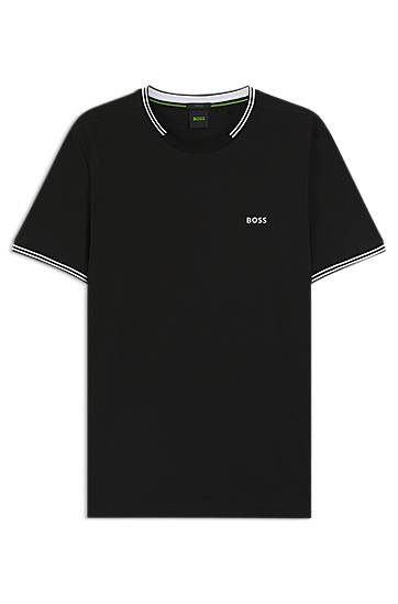 Majica kratkih rukava BOSS Stretch-Cotton T-Shirt with Stripes and BOSS Logo Crna | 50521245