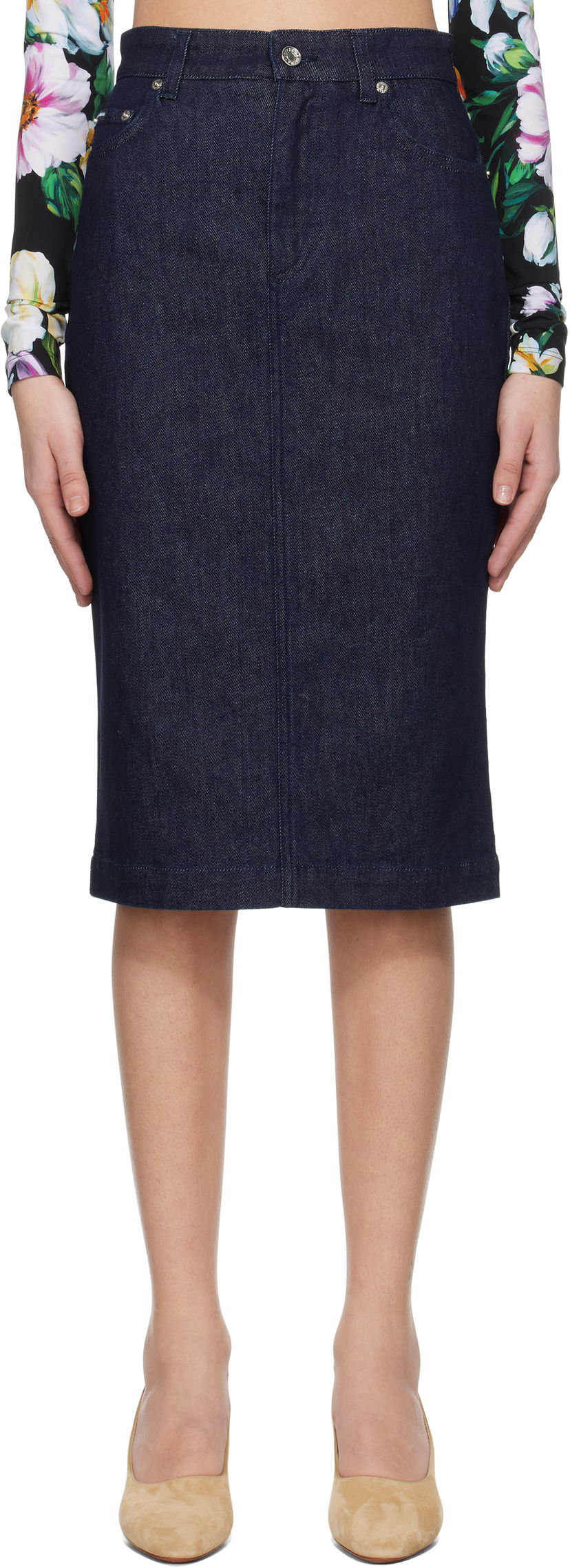Suknja Dolce & Gabbana Dolce&Gabbana Stretch Five Pocket Pencil Denim Midi Skirt Plava | F4CYAD G8MS5