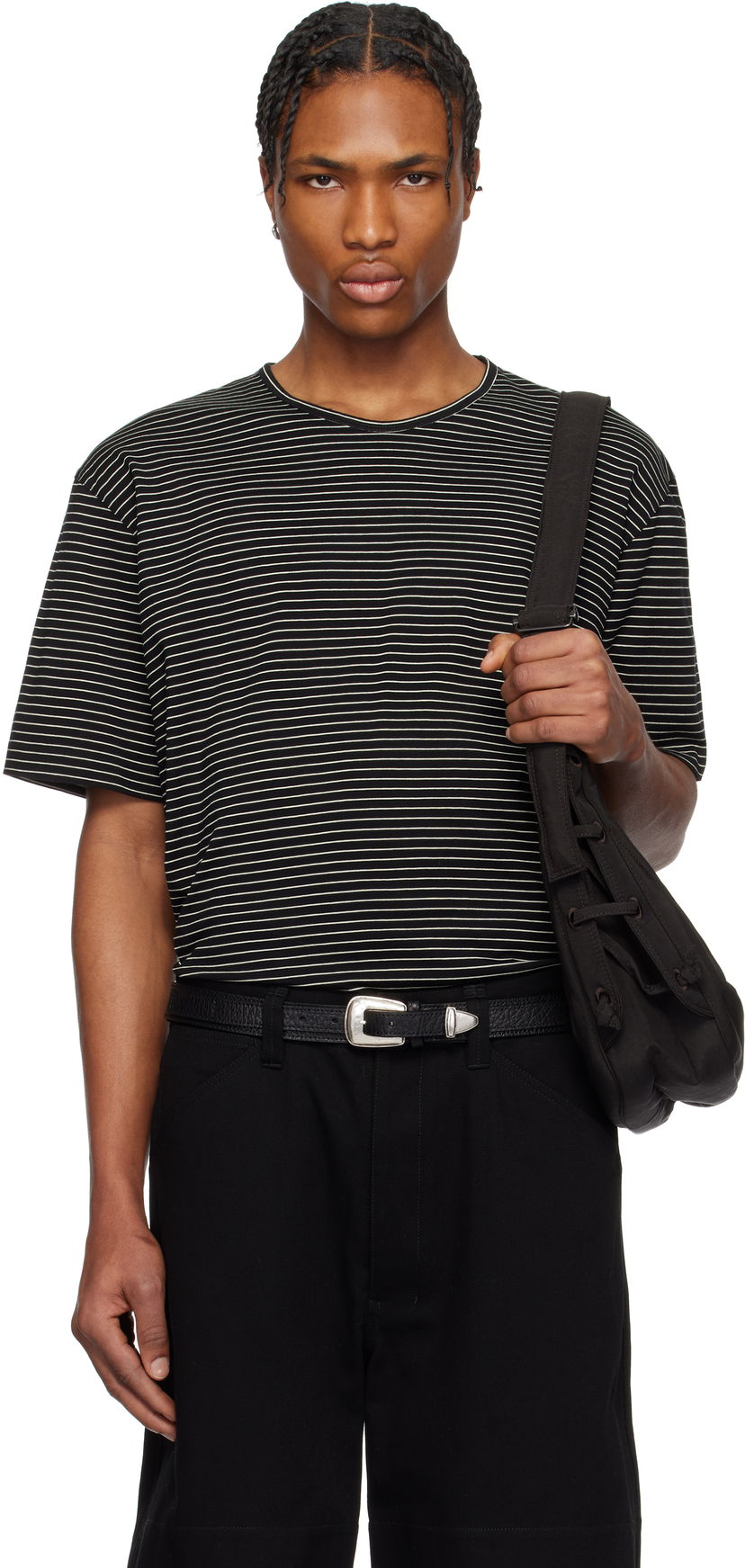Majica kratkih rukava LEMAIRE LEMAIRE Striped Short Sleeve T-Shirt Crna | TO1385 LJ1033