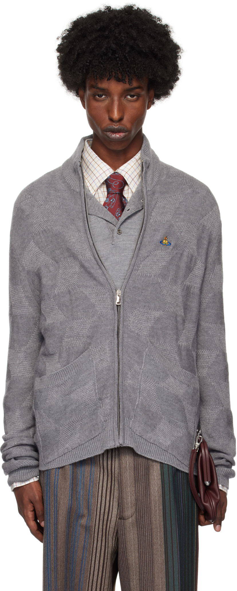 Džemper Vivienne Westwood Fisherman Zip-Up Sweater Siva | 2701001T-Y002M-