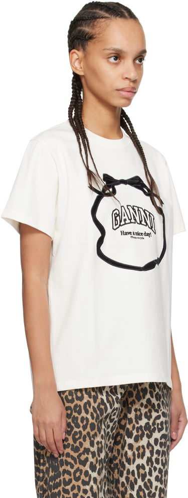 Majica kratkih rukava GANNI GANNI Heavy Cotton Bow Relaxed T-Shirt Bijela | T4110, 1