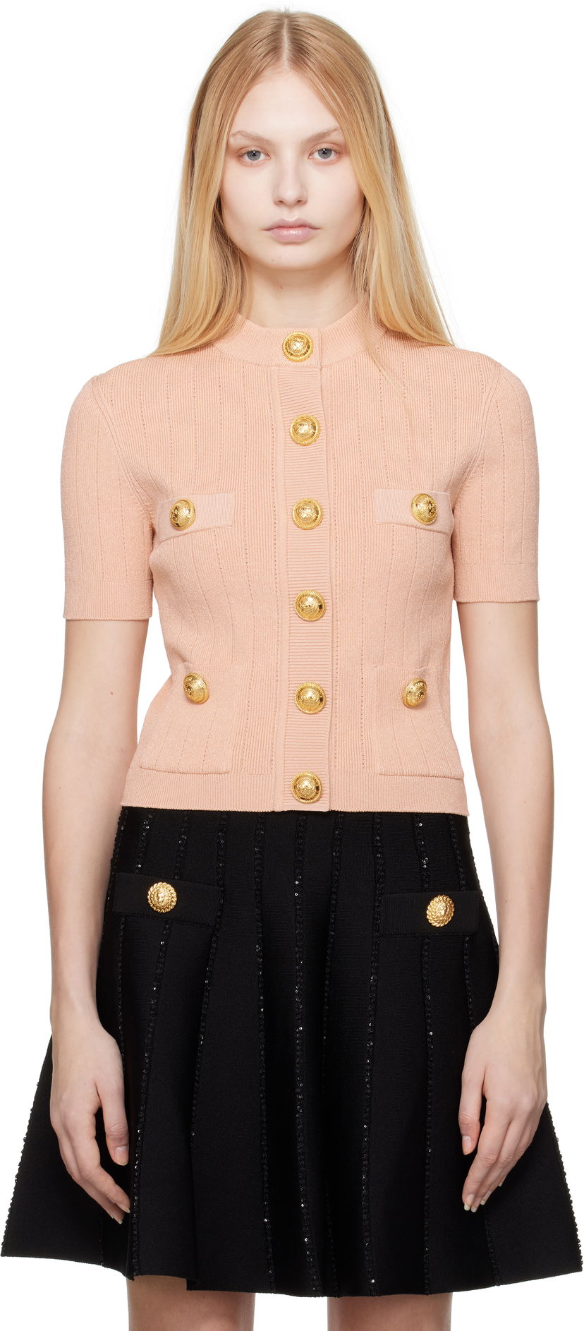 Džemper Balmain Balmain 4-Pocket Knitted Cardigan Ružičasta | EF1KL023KB07