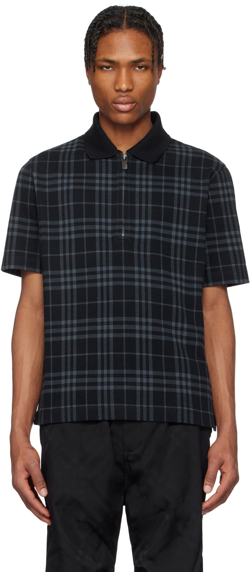 Polo majica Burberry Burberry Stretch Cotton Blend Check Polo Crna | 8101895