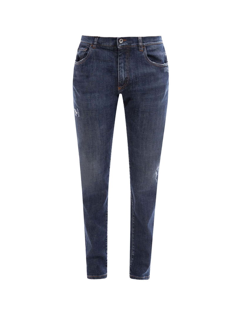 Jeans Dolce & Gabbana Stretch Cotton Back Logo Patch Jeans Blue Tamnoplava | GY07LDG8FR9#S9001