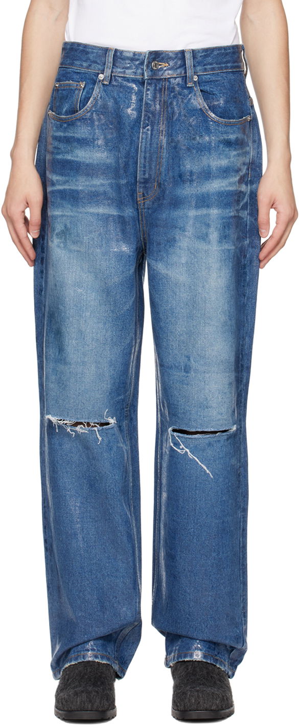 Jeans We11done We11done Foil Distressed Jeans Plava | WD-DP1-23-342-M-BL