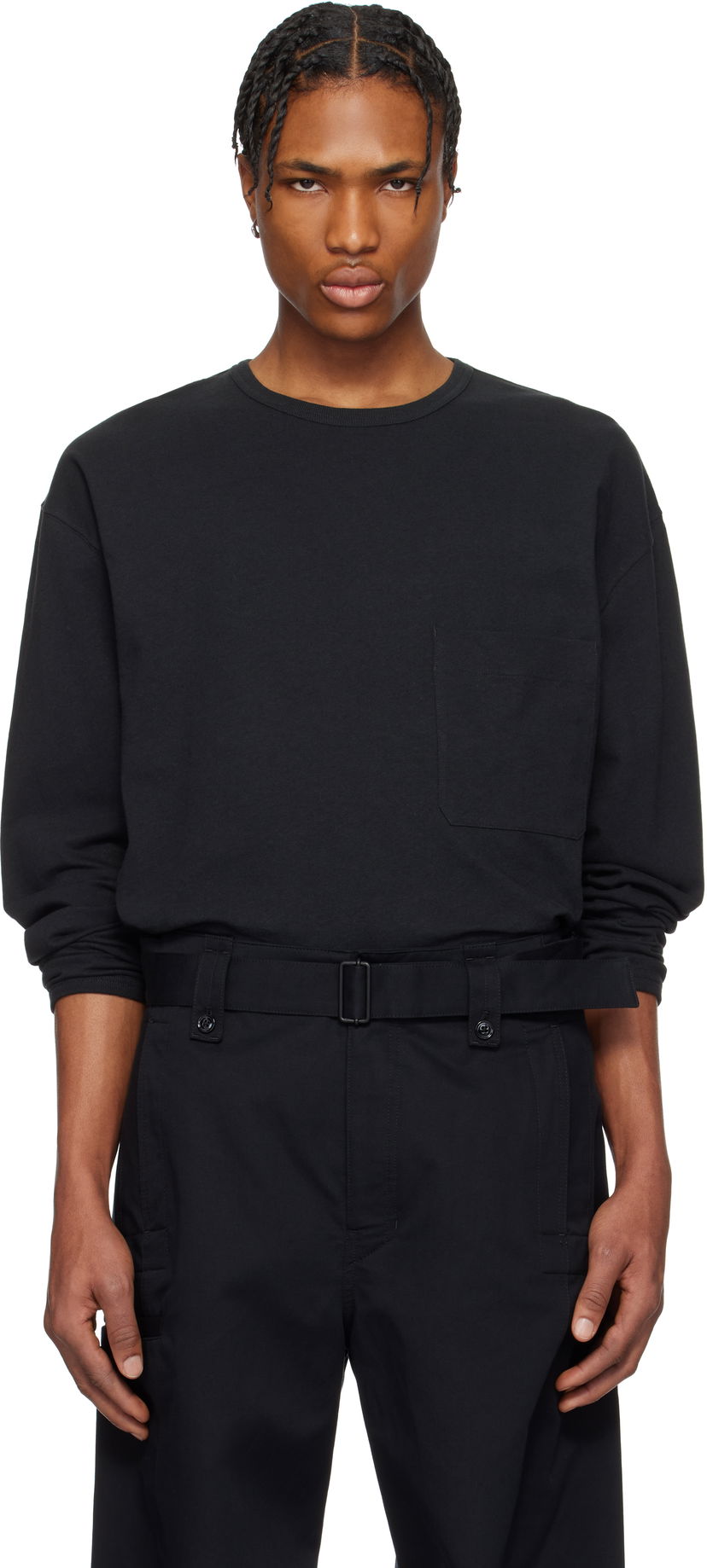 Majica kratkih rukava LEMAIRE Lemaire Boxy Pocket Long Sleeve T-Shirt Crna | TO1340 LJ1010