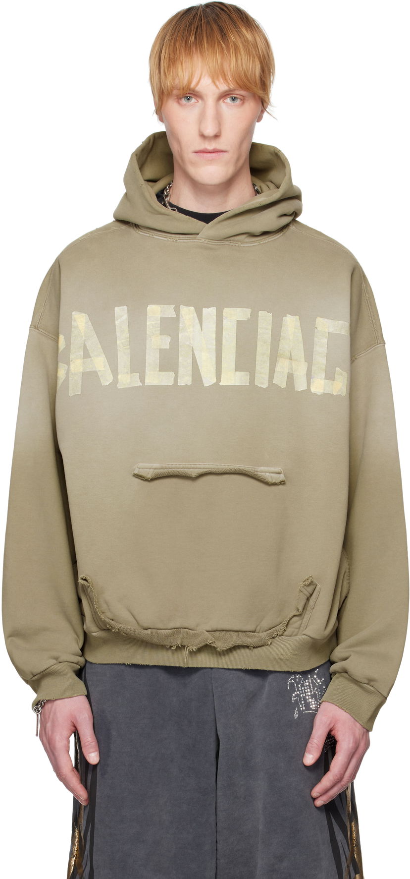 Dukserice Balenciaga Balenciaga Tape Type Ripped Pocket Hoodie Zelena | 744441TQVA9