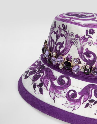 Šešir Dolce & Gabbana Dolce & Gabbana Majolica-Print Bucket Hat with Jewels Ljubičasta | FH671ZFPFSUIP3TN, 2