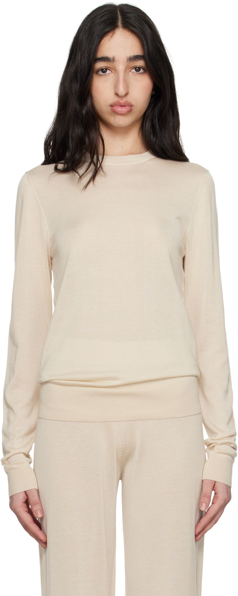 Džemper TOTEME TOTEME Fine Knit Crewneck Sweater Bež | 252-WRT0463-YA0151