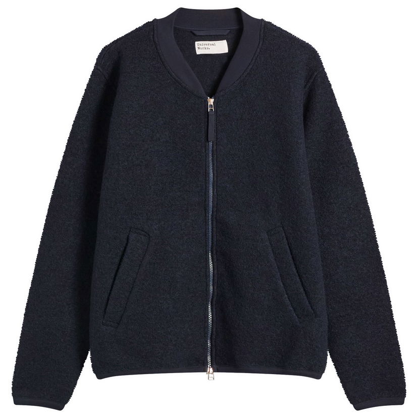 Bomber jakna Universal Works Universal Works Wool Fleece Zip Bomber Jacket, Size Small Tamnoplava | 00018-NVY