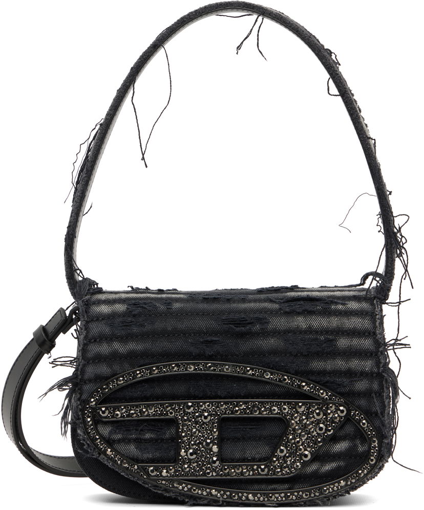 Torba za rame Diesel 1DR Distressed Crystal-Embellished Shoulder Bag Crna | X08396 P8398