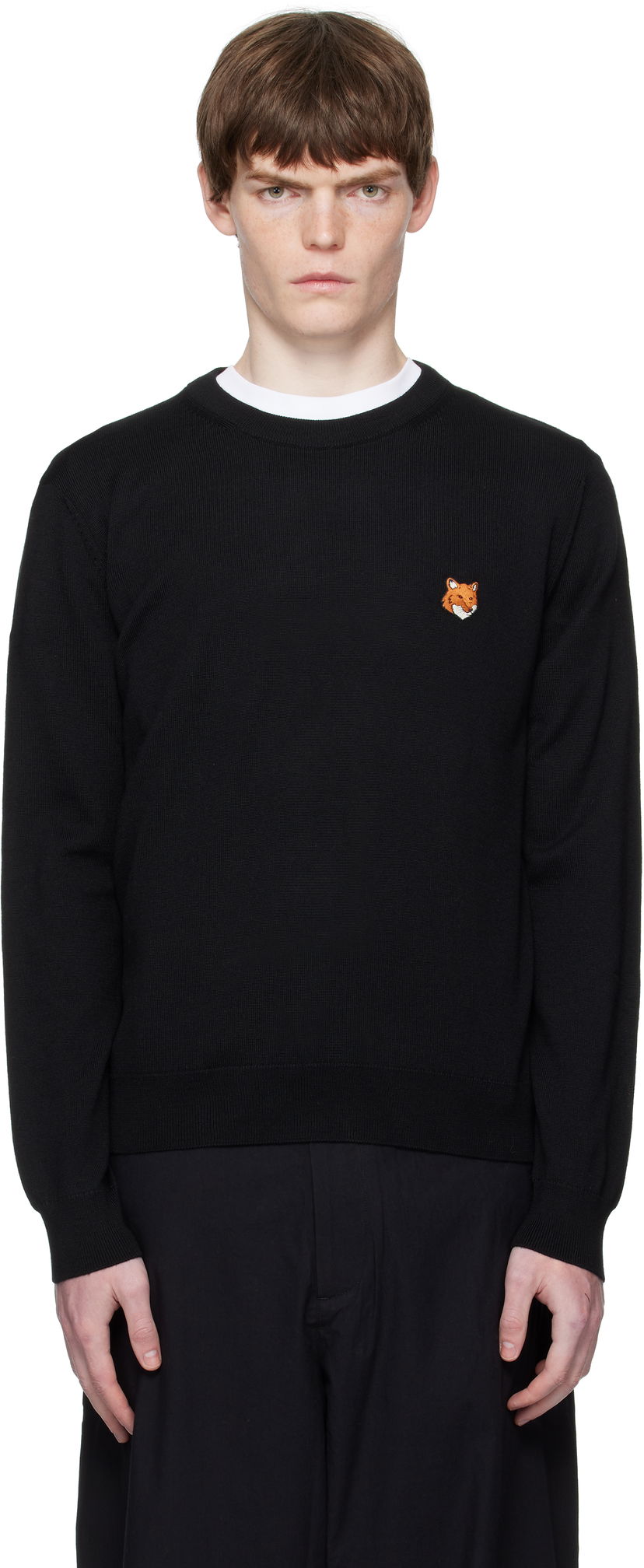 Džemper MAISON KITSUNÉ Maison Kitsuné Fox Head Patch Regular Fit Sweater Crna | PM00801KT1181