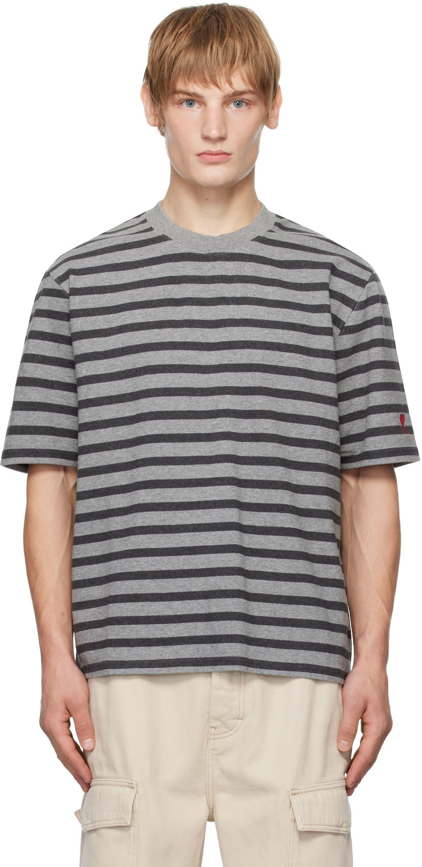 Majica kratkih rukava AMI Striped T-Shirt Siva | HTS045.JE0084