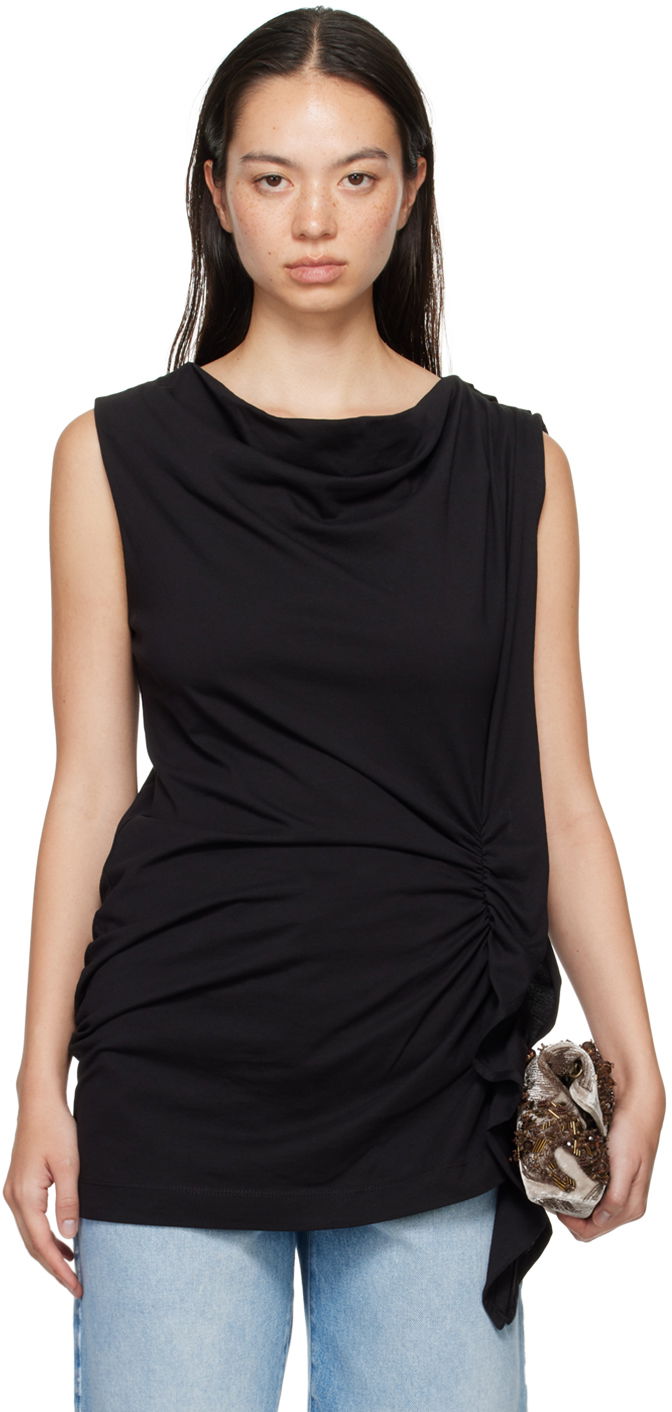 Majica bez rukava Dries Van Noten Black Ruffled Jersey Top Crna | 242-011115-9603