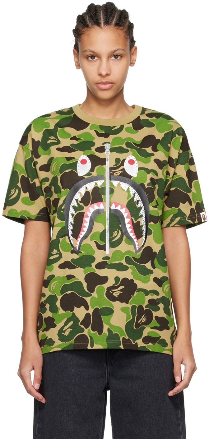Majica kratkih rukava BAPE BAPE Khaki ABC Camo Crystal Stone Shark T-Shirt Zelena | 001CSK302007L