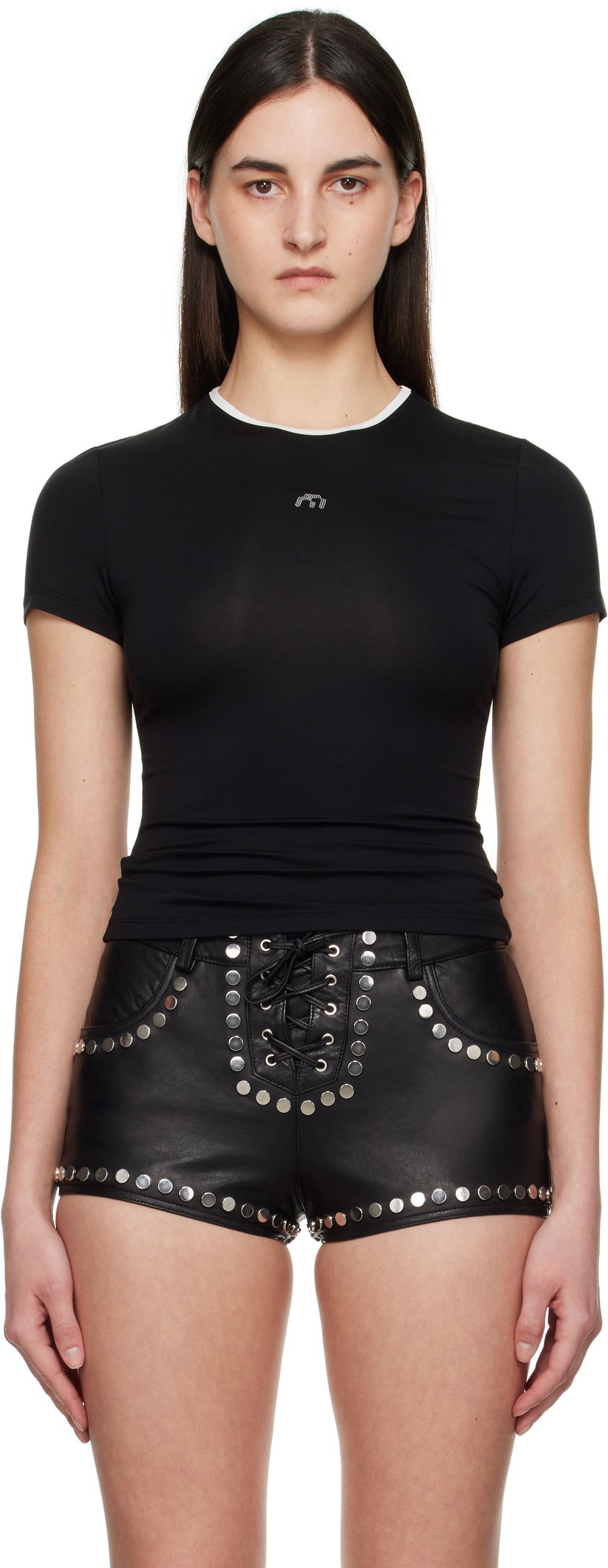 Majica kratkih rukava Miaou Miaou Rhinestone Mini T-Shirt Crna | 7026JSYBLK