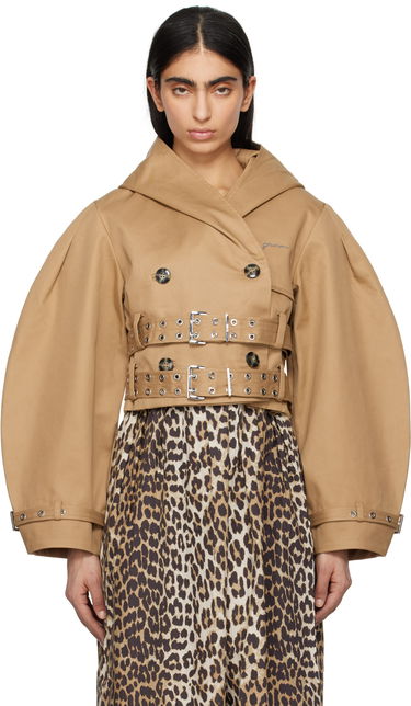 Trenčkot GANNI Ganni Bonded Cotton Short Trench Jacket Smeđa | W0220, 0