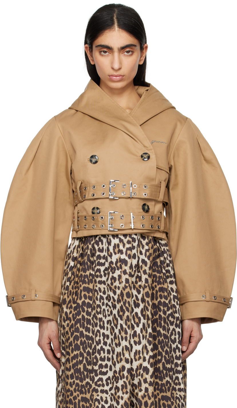 Trenčkot GANNI Ganni Bonded Cotton Short Trench Jacket Smeđa | W0220