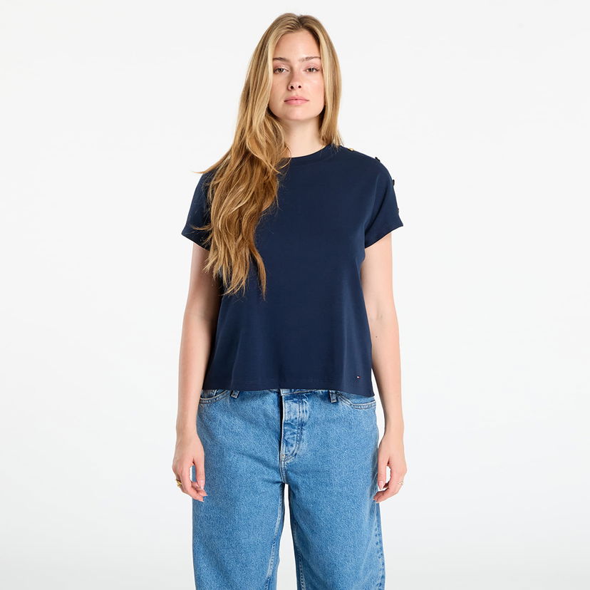 Majica kratkih rukava Tommy Hilfiger Tommy Hilfiger Gold Button Short Sleeve T-Shirt Tamnoplava | WW0WW47455 C1G