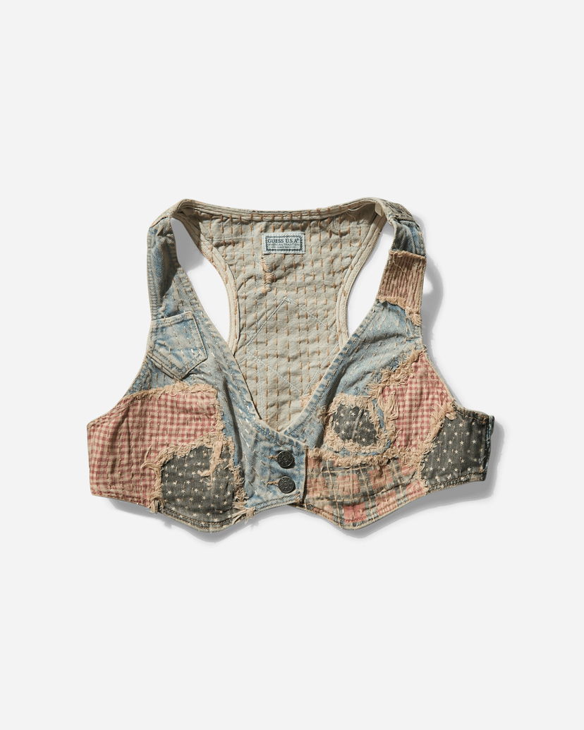 Prsluk GUESS Vintage Denim Patchwork Vest Plava | W5GH29D4RVB GULW