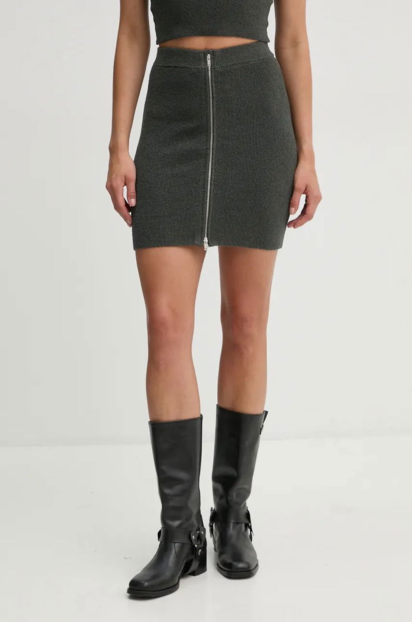 Suknja Nanushka Textured Mini Skirt with Front Zip Zelena | NW24PFSK23494