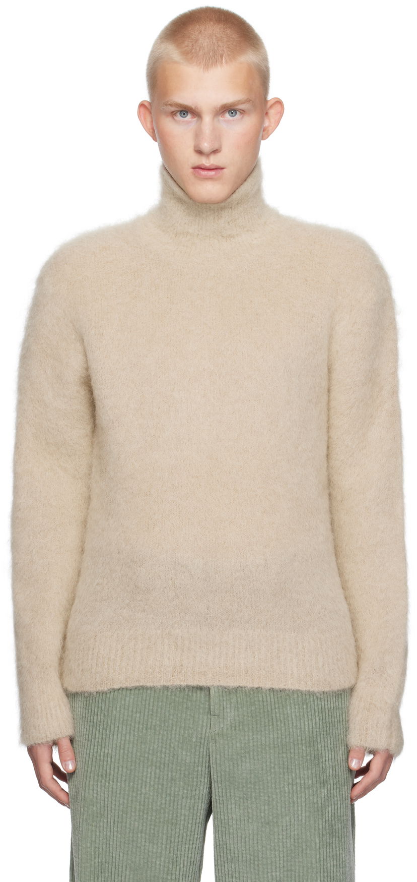 Džemper AMI Alpaca Mohair Brushed Turtleneck Bež | HKS447.KN0056