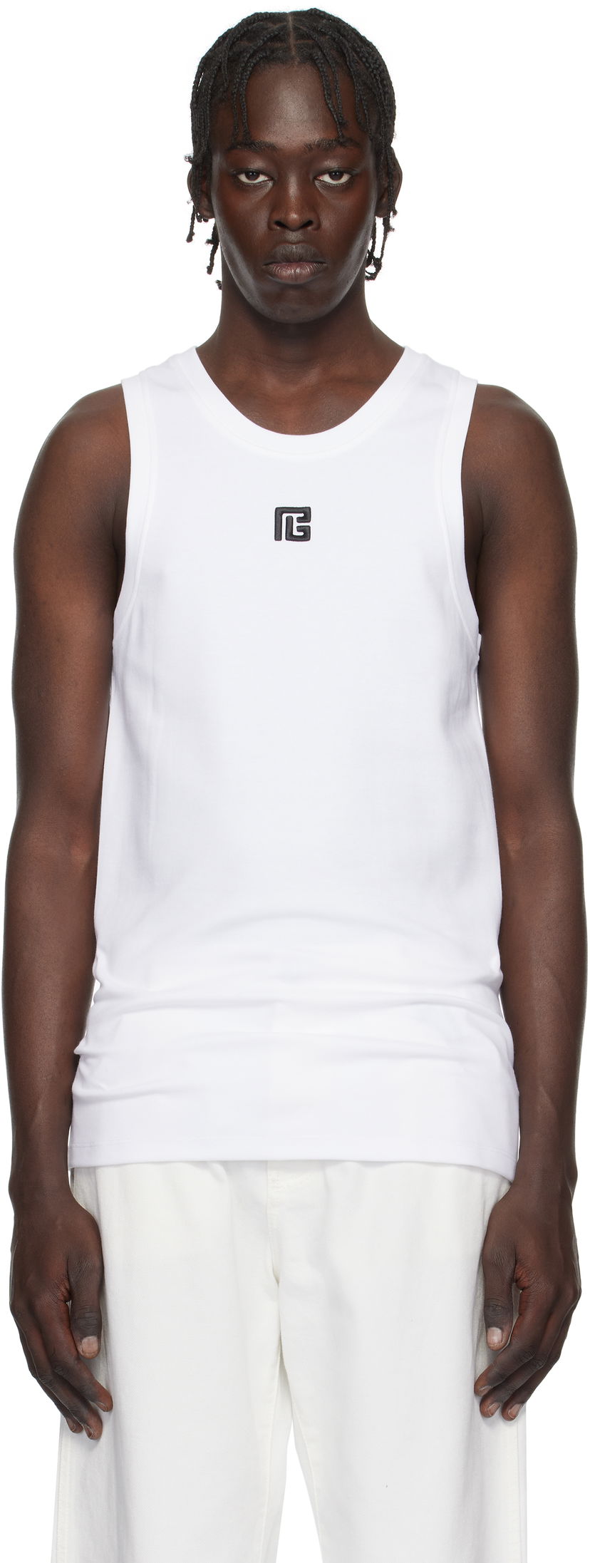 Majica bez rukava Balmain Embroidered Logo Tank Top Bijela | EH1EB003BC87