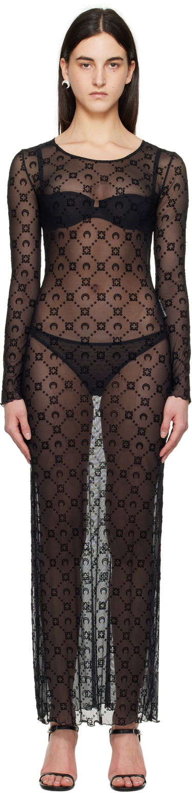 Haljina Marine Serre Marine Serre Moonogram Mesh Flock Maxi Dress Crna | WDR297B CJER0005, 0
