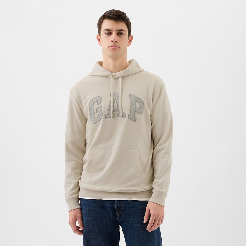 Dukserice GAP French Terry Pullover Logo Hoodie Unbleached White Bež | 868453-02