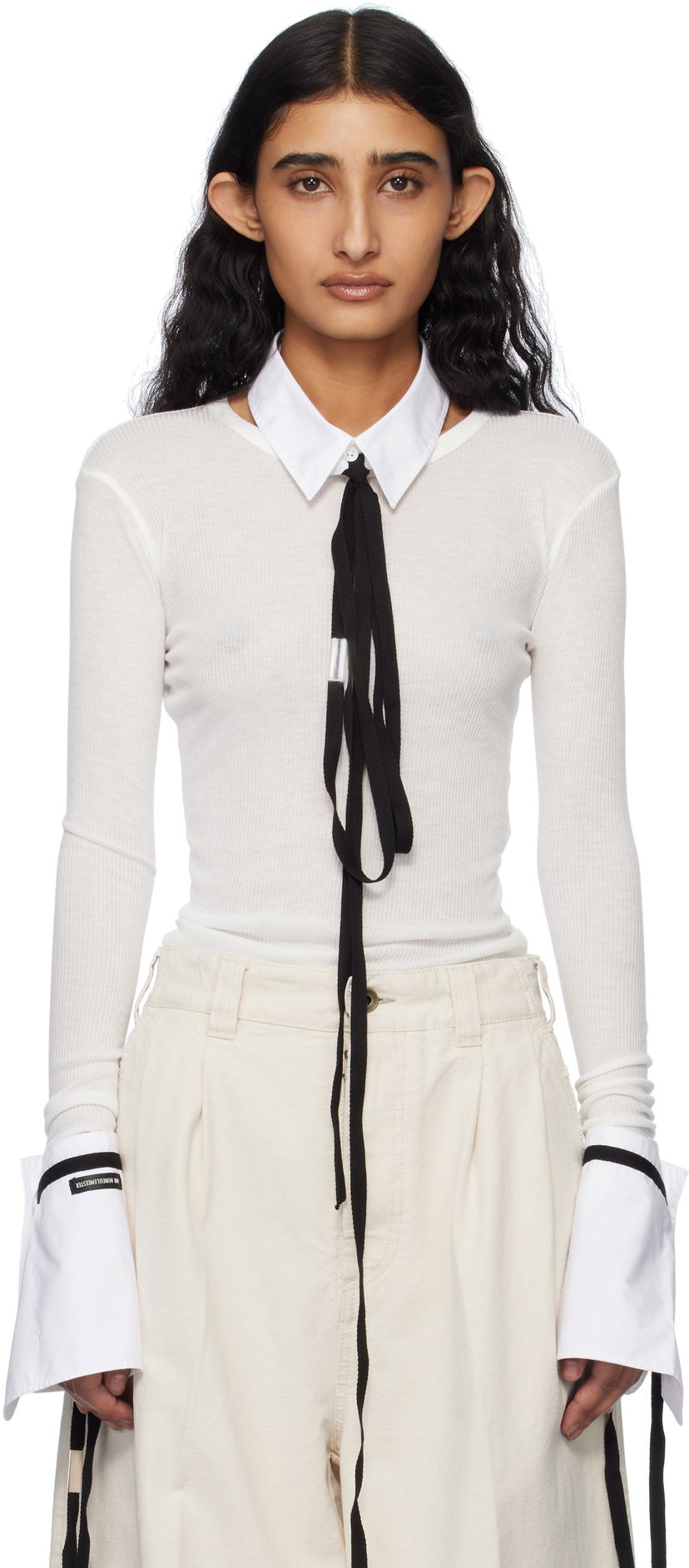 Košulja Ann Demeulemeester Ann Demeulemeester Fiene Long Sleeve T-Shirt Bijela | 2510-W-JTS12-FA570-002