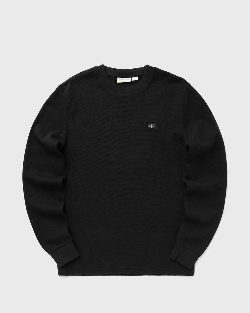 Džemper CALVIN KLEIN Calvin Klein Jeans Woven Label Waffle Long Sleeve T-Shirt Crna | J30J327117BEH