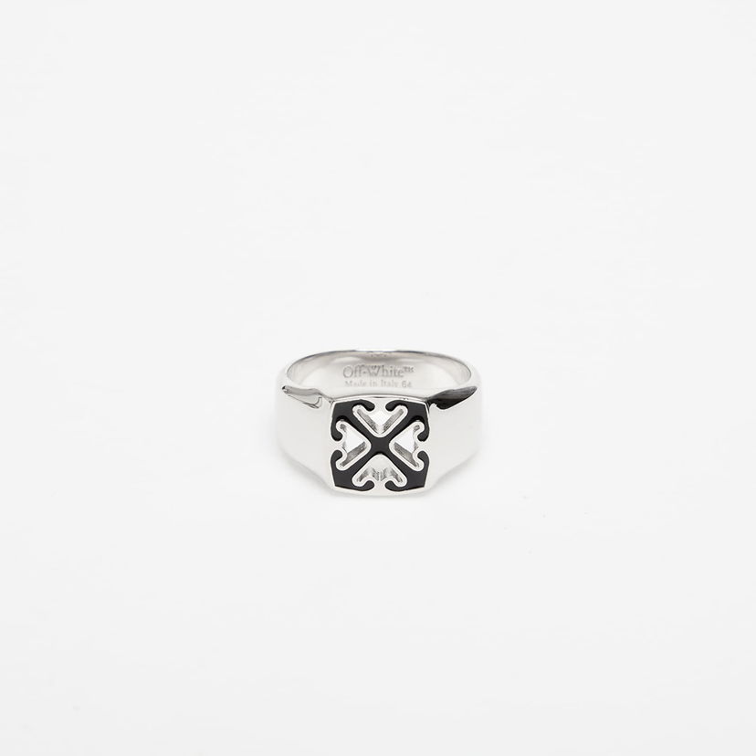Prsten Off-White Enamel Arrow Ring Silver/ Black Metalik | OMOC078C99MET0017210