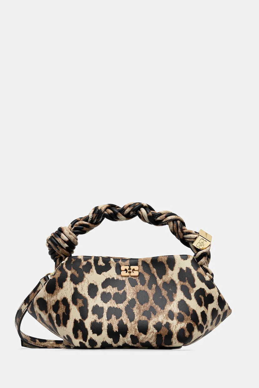 Ručna torbica GANNI Leather Bou Bag Mini Leopard Print with Braided Handle Višebojno | A6948