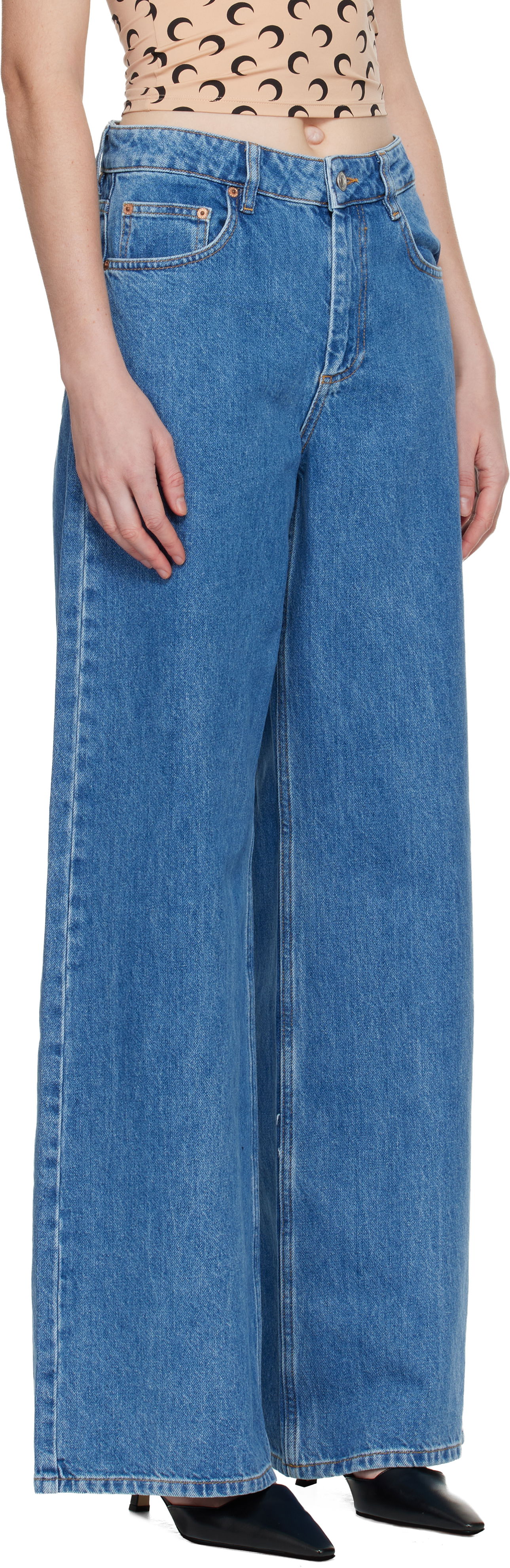 Jeans Marine Serre Marine Serre Moon Laser High-Waist Flare Jeans Plava | WPA159ACDEN0002, 1