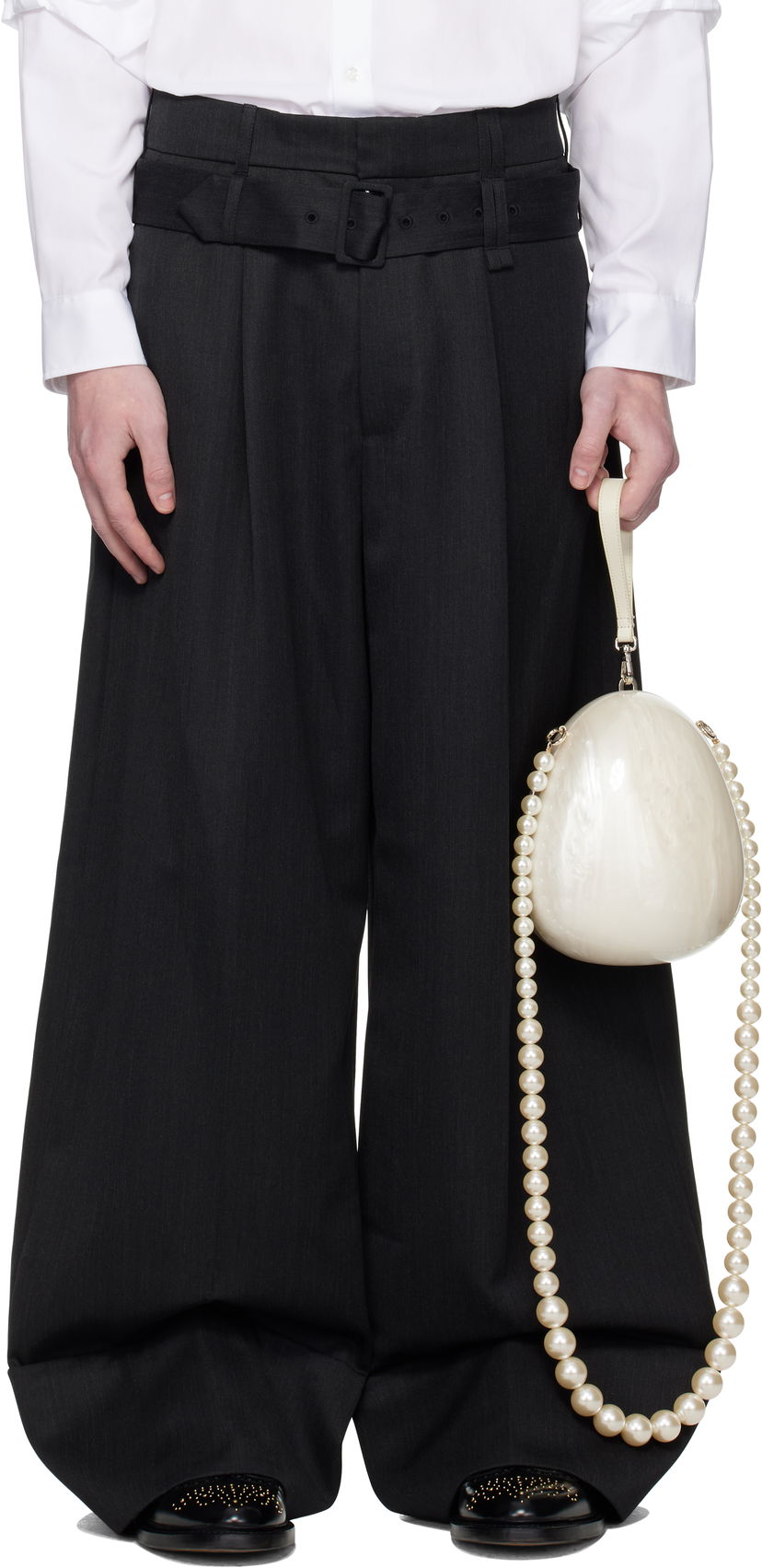 Hlače Simone Rocha Simone Rocha Wide Leg Multi Belt Loop Trousers Crna | 4159 1217