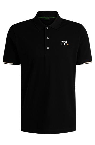 Polo majica BOSS Mercerized Cotton Polo Shirt with Grid Trims Crna | 50545707