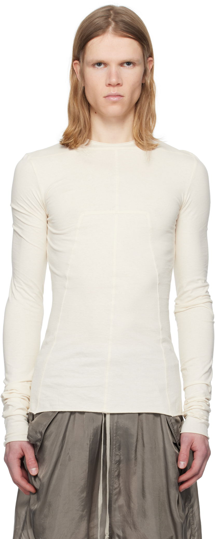 Majica kratkih rukava Rick Owens Rick Owens Hollywood Classic Long Sleeve T-Shirt Bijela | RU01E5271 JNC