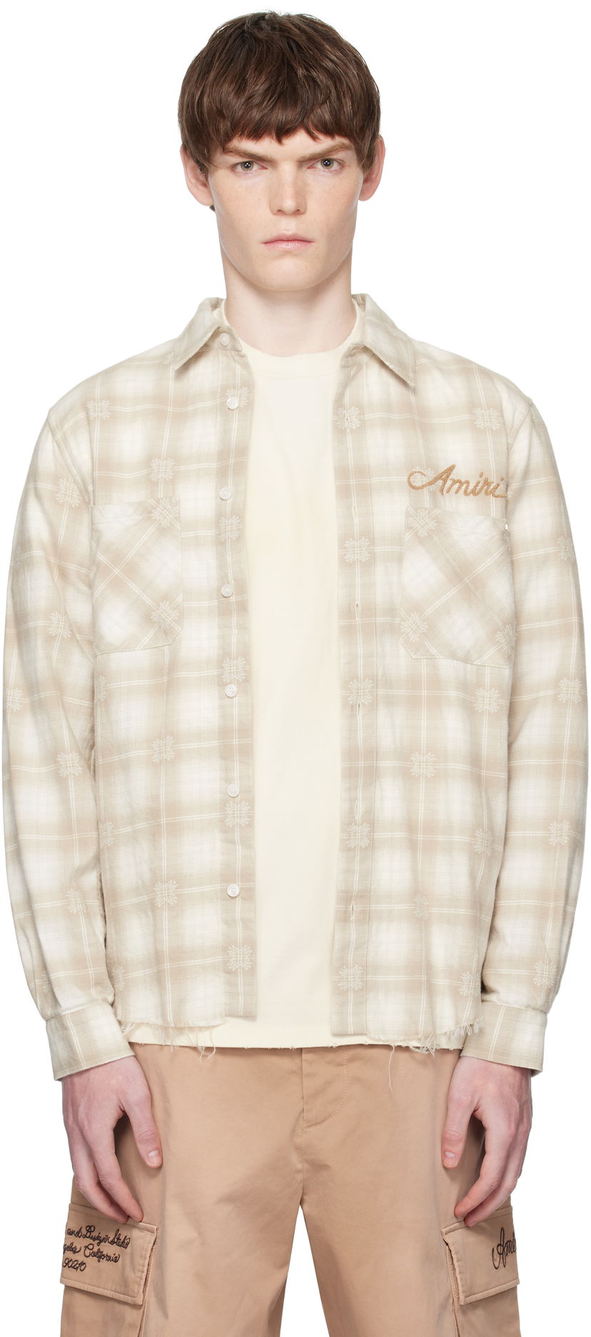 Košulja AMIRI Amiri Bleach Bandana Patch Flannel Shirt Bež | AMSTFL1015