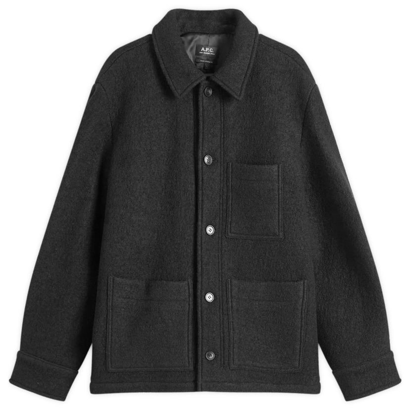 Jakna A.P.C. Men's Emile Felted Wool Chore Jacket, Size Small Crna | WVBEH-H32029-LZZ