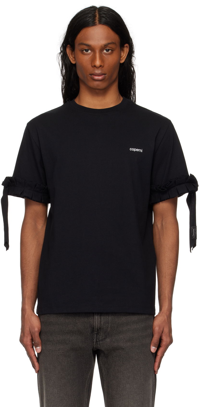 Majica kratkih rukava Coperni Coperni Ruffle Logo Boxy T-Shirt Crna | COPJS133F5028MEN