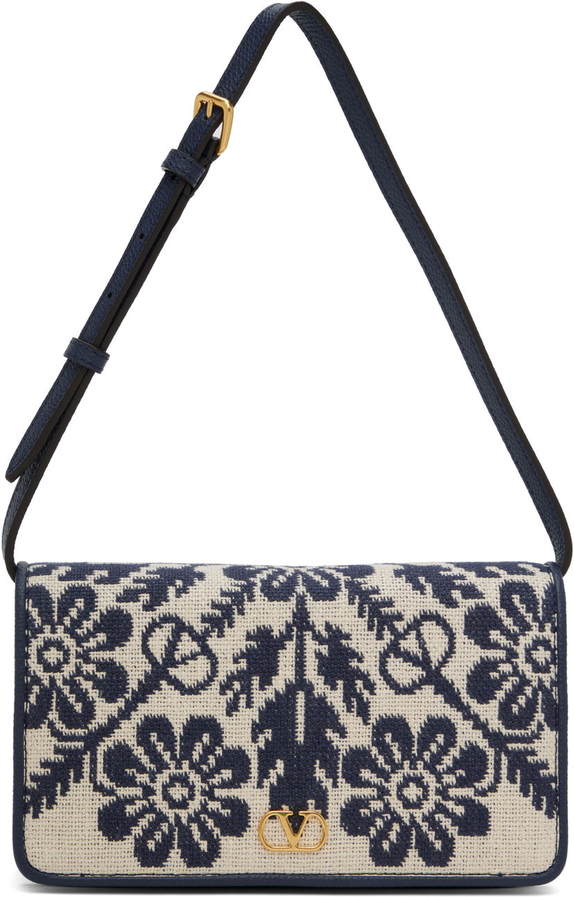 Ručna torbica Valentino Valentino Garavani VLogo Signature Jacquard Flowers Bag Tamnoplava | 6W0P0AK8ICD