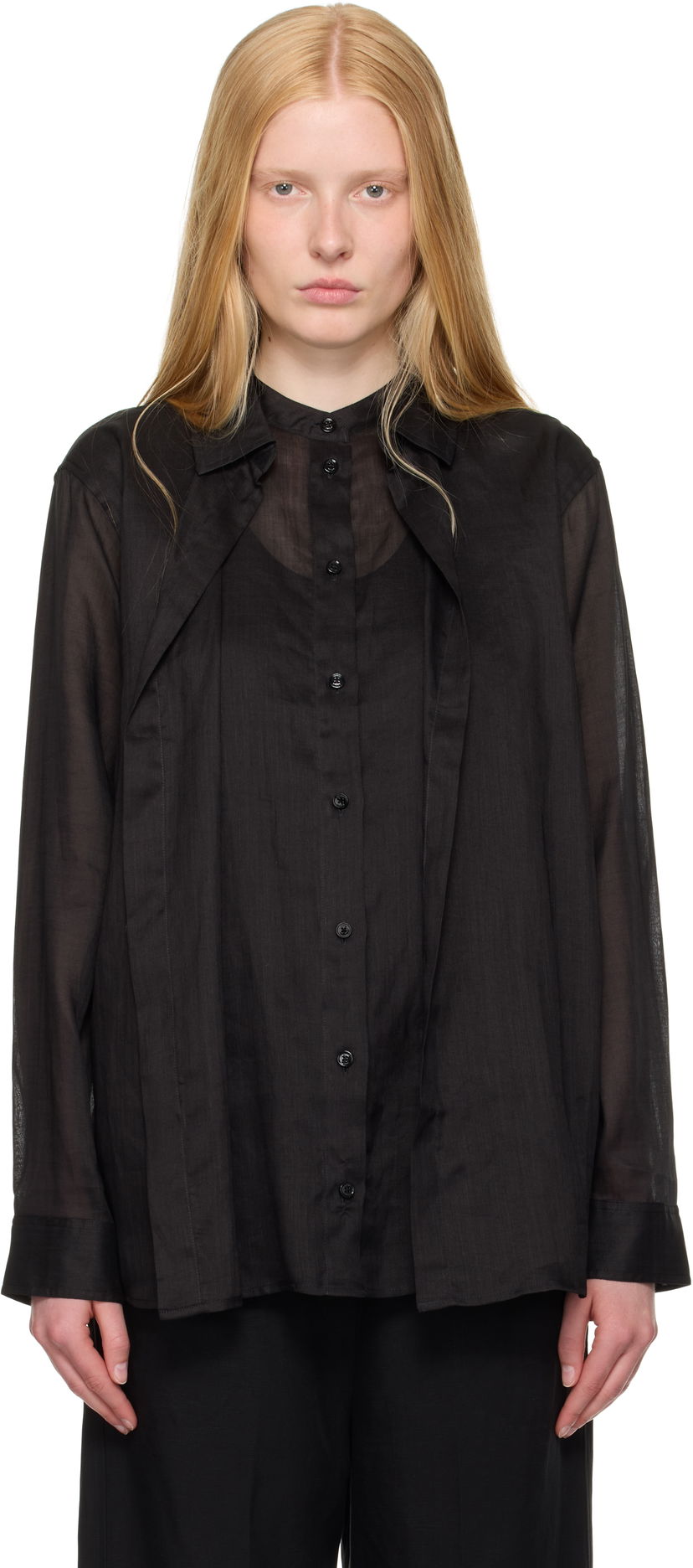 Košulja TOTEME TOTEME Double Collar Linen Shirt Crna | 253-WRT0544-FB0434