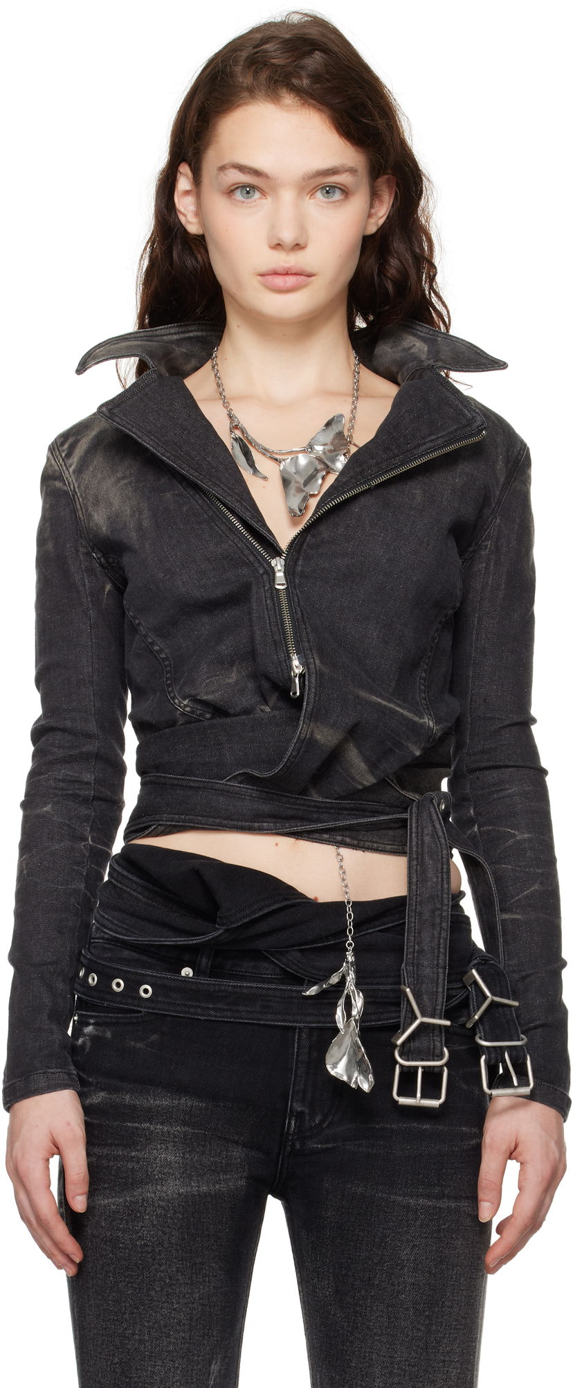 Jakna Y/PROJECT Fitted Denim With Wrap Crna | 107JA002