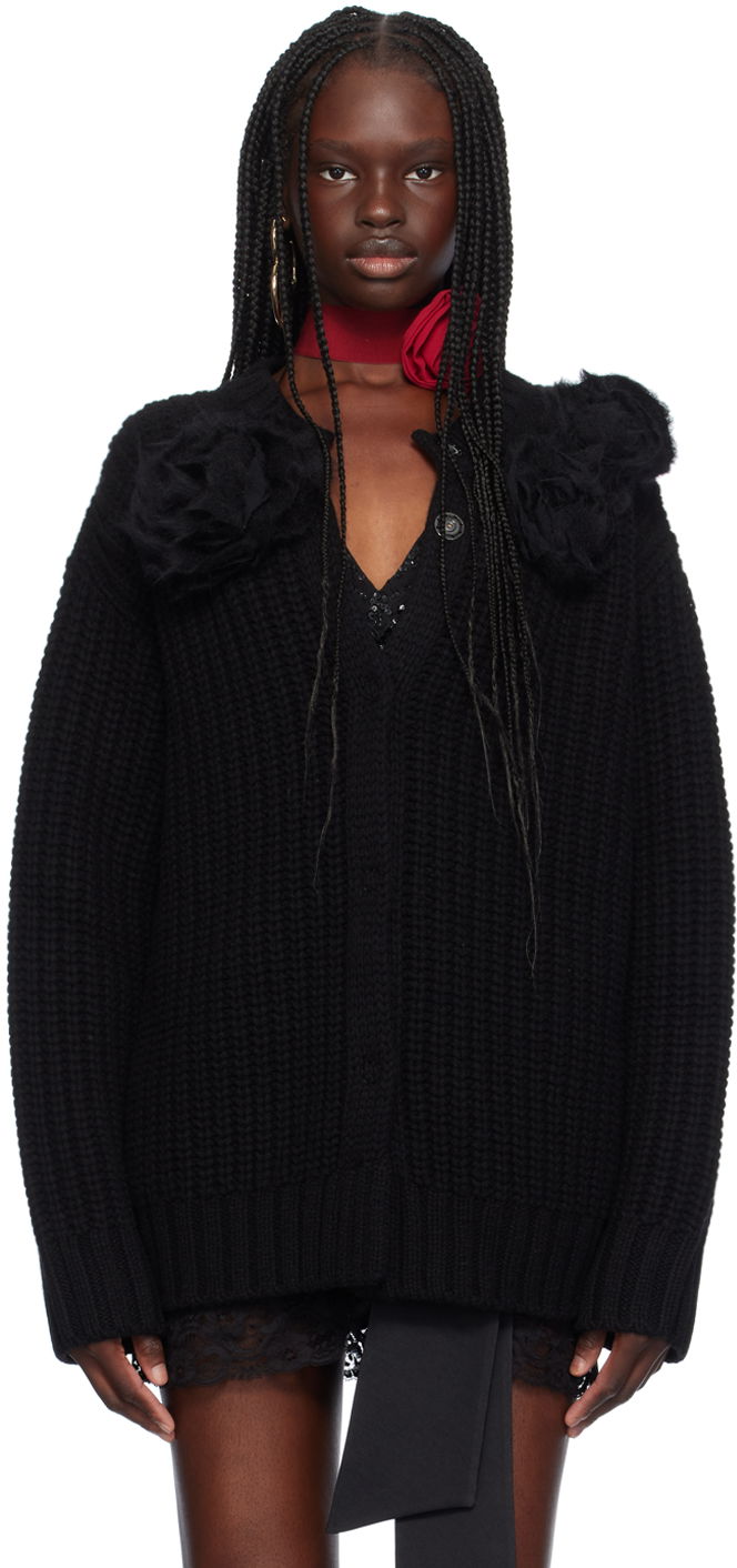 Džemper Blumarine Floral Appliqué Knit Cardigan Crna | A422B084A